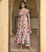 Grey Floral Printed Kurta Set