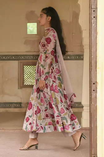Grey Floral Printed Kurta Set
