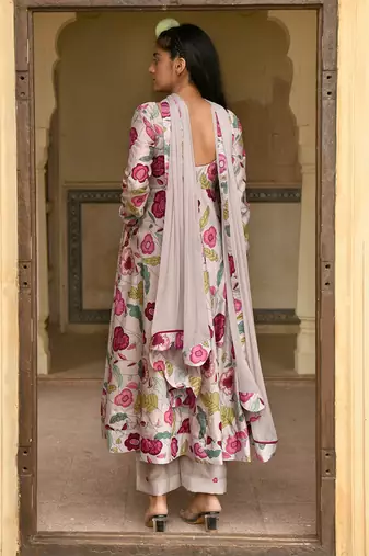 Grey Floral Printed Kurta Set