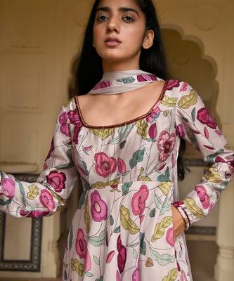 Grey Floral Printed Kurta Set 7