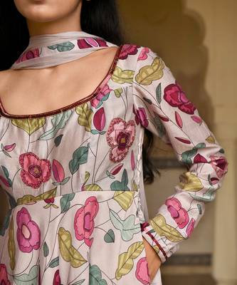 Grey Floral Printed Kurta Set 9