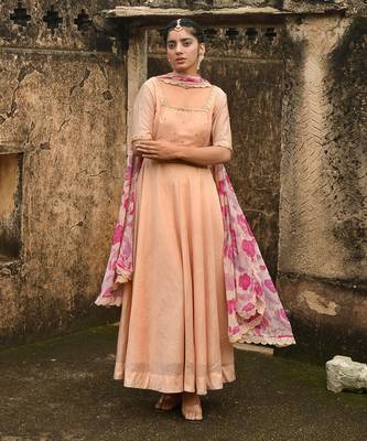 Peach Chanderi Kurta Set 1