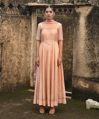 Peach Chanderi Kurta Set 2