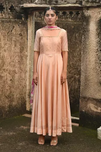 Peach Chanderi Kurta Set