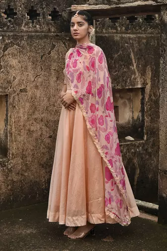Peach Chanderi Kurta Set
