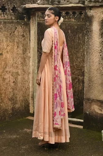 Peach Chanderi Kurta Set