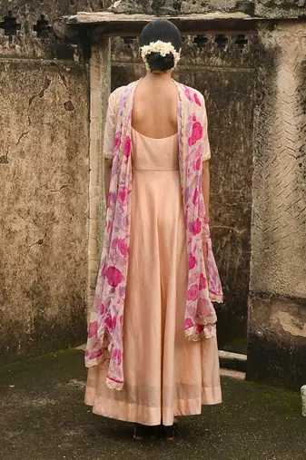 Peach Chanderi Kurta Set