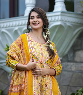 Yellow embroidered cotton ethnic-kurtis 6