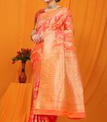 ORANGE  BANARSI SILK SAREE WITH ATTACHED BLOSUE 