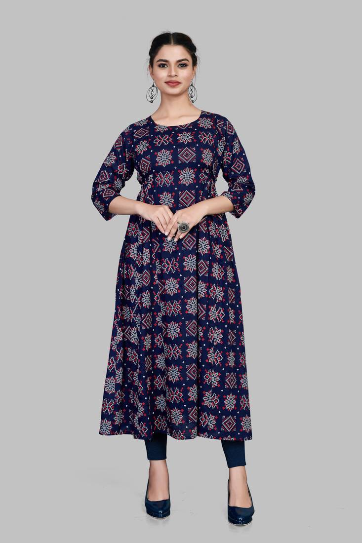 Blue printed cotton party-wear-kurtis