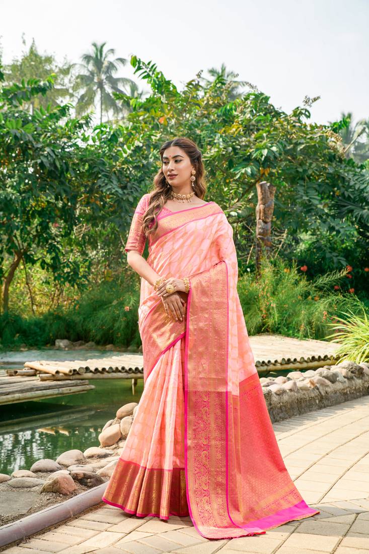 PINK  BANARASI SILK BEAUTIFUL SAREE WITH BLOUSE 