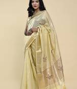 Yellow woven cotton saree with blouse