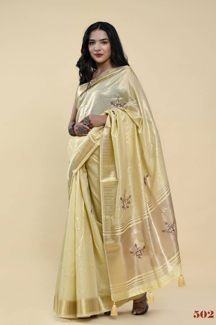 Yellow woven cotton saree with blouse
