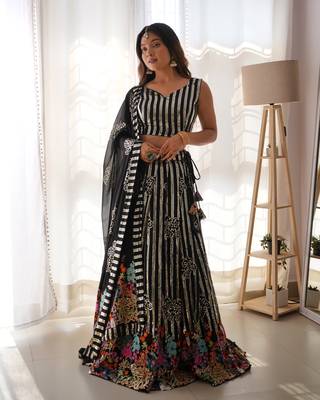 Black Embroidered  With Sequnce Gerogette Lehengha Ethincwear With Blouse 2