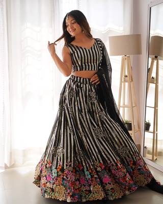 Black Embroidered  With Sequnce Gerogette Lehengha Ethincwear With Blouse 1