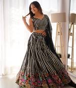 Black Embroidered  With Sequnce Gerogette Lehengha Ethincwear With Blouse