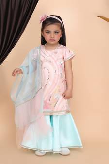 Peach Kurti Aqua Green Sharara