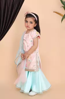 Peach Kurti Aqua Green Sharara