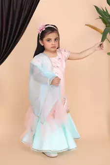 Peach Kurti Aqua Green Sharara