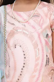 Peach Kurti Aqua Green Sharara