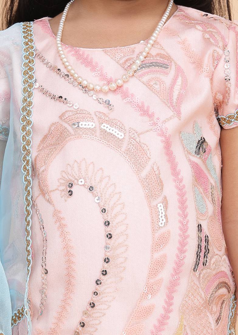 Peach Kurti Aqua Green Sharara