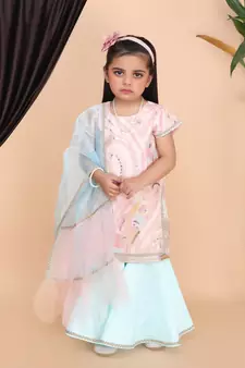 Peach Kurti Aqua Green Sharara