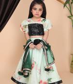 Green printed Lehnga black choli