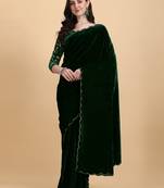 Green plain velvet saree with blouse