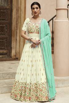 White Embroidered Gerogette Floor Length Salwar Kameez