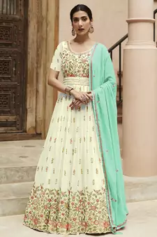 White Embroidered Gerogette Floor Length Salwar Kameez