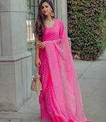 Pink Vichitra Silk Saree With Digital Leriya Pink Saree With Blouse Piece.