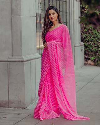 Pink Vichitra Silk Saree With Digital Leriya Pink Saree With Blouse Piece. 2