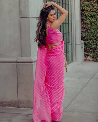 Pink Vichitra Silk Saree With Digital Leriya Pink Saree With Blouse Piece. 3