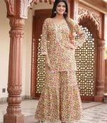 Yellow Floral Printed Kurta With Sharara (Set of 2)