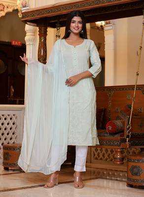 Green Lucknow Chikankari Suit Set (Set of 3) 1