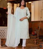 Green Lucknow Chikankari Suit Set (Set of 3)