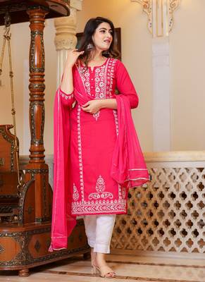 Pink Hand Embroidered Lucknow Chikankari Kurta Set With Dupatta (Set of 3) 4