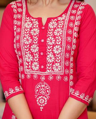 Pink Hand Embroidered Lucknow Chikankari Kurta Set With Dupatta (Set of 3) 5