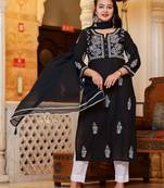 Black Lucknow Chikankari Kurta Pant Set With Dupatta (Set of 3)