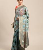 Blue woven organza saree with blouse