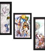 Radha krishna with cow Wall Art Painting, without Glass Multicolor 28.5 x 19 Inches (Combined) | Large, Set of 3