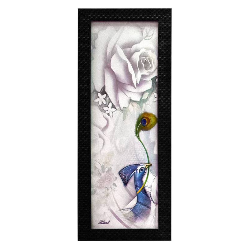 Radha krishna with cow Wall Art Painting, without Glass Multicolor 28.5 x 19 Inches (Combined) | Large, Set of 3