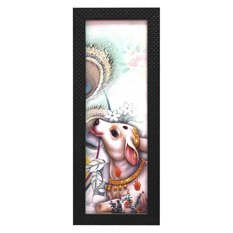 Radha krishna with cow Wall Art Painting, without Glass Multicolor 28.5 x 19 Inches (Combined) | Large, Set of 3