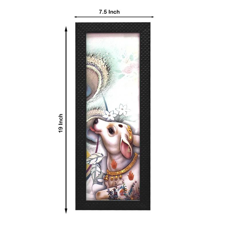Radha krishna with cow Wall Art Painting, without Glass Multicolor 28.5 x 19 Inches (Combined) | Large, Set of 3
