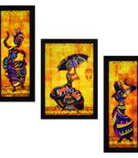 Classical Dance Wall Art Painting, without Glass Multicolor 28.5 x 19 Inches (Combined) | Large, Set of 3