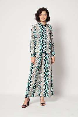 Light Blue Crepe Digital Printed Top with Matching Trouser. 1