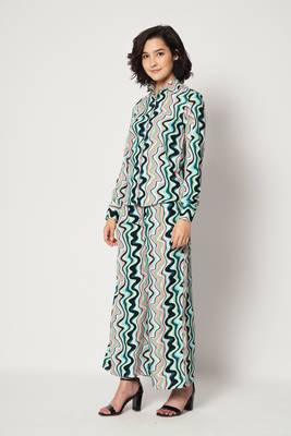 Light Blue Crepe Digital Printed Top with Matching Trouser. 3