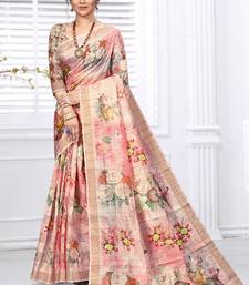 Pink Printed Silk Blend Saree With Unstitched Blouse Piece main image 0
