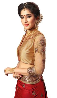 Trendmalls Light Red Silk Fabric Embroidery Designer Indian Wedding Saree with Blouse 5