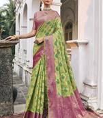   light green woven silk saree with blouse